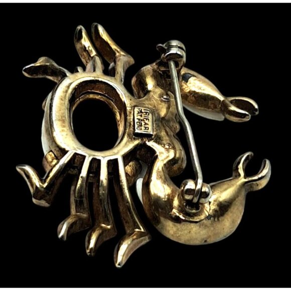 Trifari Crab Brooch Figural Pin White Rhinestone Cabochon Gold Tone Vintage Cost - Picture 11 of 11